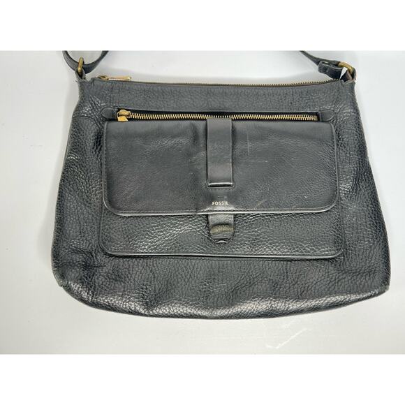 Fossil Kinley Crossbody Black Pebbled Leather Purse - Picture 1 of 16